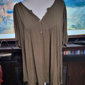 Allegrace size 3X woman's army green flowy‎ blouse